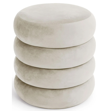 Living & hol - Taburet tapitat Snuggo cu spatiu de depozitare, velur, diametru 42 cm, inaltime 45 cm, crem