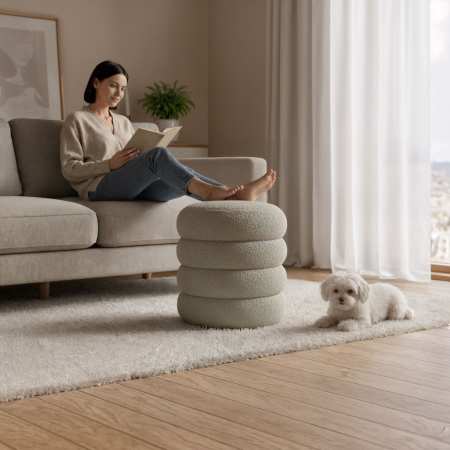 Taburet tapitat Snuggo cu spatiu de depozitare, velur, diametru 42 cm, inaltime 45 cm, maro mocha [3]