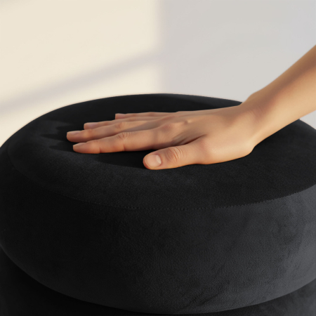 Taburet tapitat Snuggo cu spatiu de depozitare, velur, diametru 42 cm, inaltime 45 cm, negru [7]