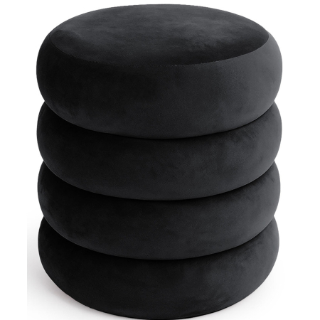 Living & hol - Taburet tapitat Snuggo cu spatiu de depozitare, velur, diametru 42 cm, inaltime 45 cm, negru