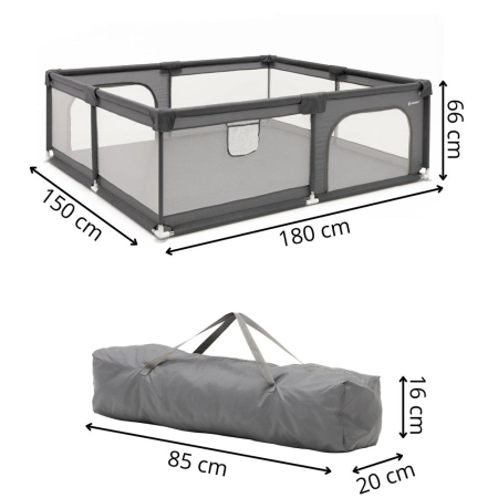Tarc joaca pliabil copii intrare fermoar plasa protectie, 180x150x66 cm, sigur, gri [13]