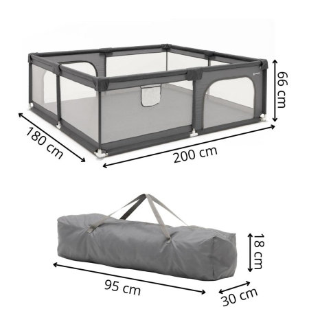 Tarc joaca pliabil copii intrare fermoar plasa protectie, 200x180x66 cm, sigur, gri [16]