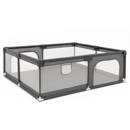 Tarc joaca pliabil copii intrare fermoar plasa protectie, 200x180x66 cm, sigur, gri [0]