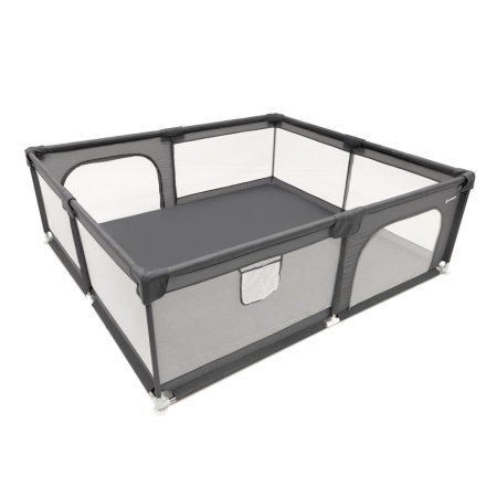 Tarc joaca pliabil copii intrare fermoar plasa protectie, 200x180x66 cm, sigur, gri [3]