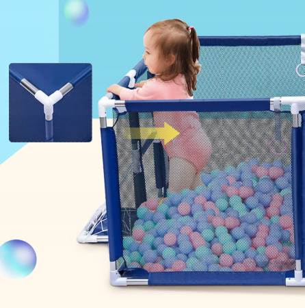 Tarc joaca XXL copii si bebe cu cos baschet, 2 porti mingi, intrare fermoar, Oxford 150D, 230x122x62 cm, albastru [3]