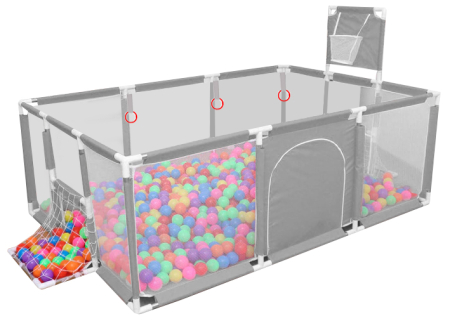 Tarc joaca XXL copii si bebe cu cos baschet, 2 porti mingi, intrare fermoar, Oxford 150D, 230x122x62 cm, gri [1]