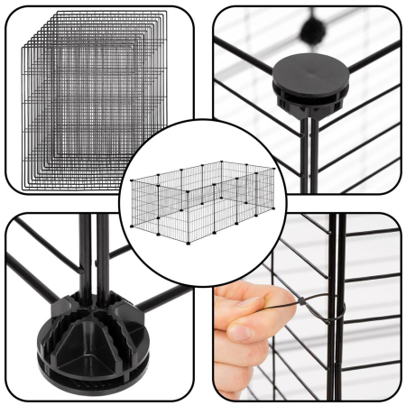 Tarc modular animale 12 panouri metalice, configurabil in 3 forme, pliabil, accesorii fixare, 143x71x46 cm, negru [6]