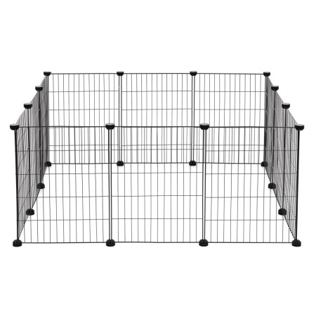 Tarc modular animale 12 panouri metalice, configurabil in 3 forme, pliabil, accesorii fixare, 143x71x46 cm, negru [8]