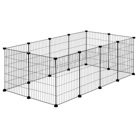 Living & hol - Tarc modular animale 12 panouri metalice, configurabil in 3 forme, pliabil, accesorii fixare, 143x71x46 cm, negru