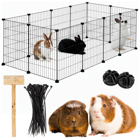 Tarc modular animale 12 panouri metalice, configurabil in 3 forme, pliabil, accesorii fixare, 143x71x46 cm, negru [1]
