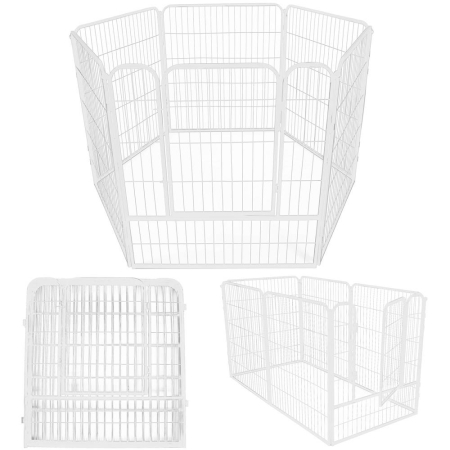 Tarc pentru animale de companie, din fier, forma configurabila, cu usa de acces, 4XL, 184x100x93cm, alb [1]