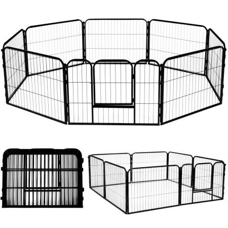 Tarc pentru animale de companie, din fier, forma configurabila, cu usa de acces, 5XL, 160x160x60cm, negru [1]