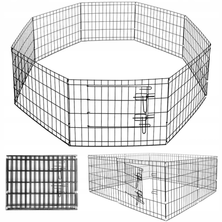 Tarc animale companie din fier, forma configurabila octogon sau patrat, 8 panouri cu usa, pliabil, 120x120x47 cm, negru [2]