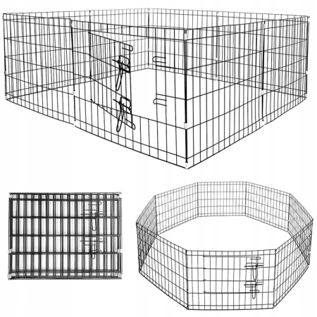 Tarc animale companie din fier, forma configurabila octogon sau patrat, 8 panouri cu usa, pliabil, 120x120x47 cm, negru [5]