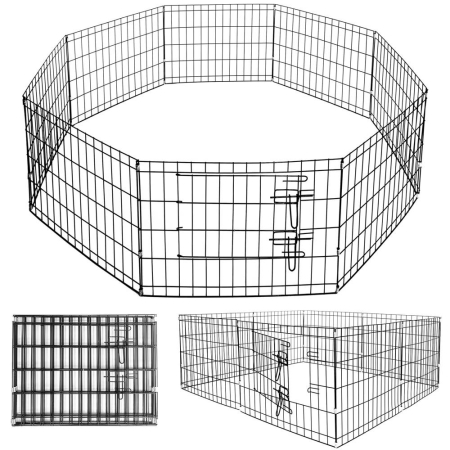 Tarc pentru animale de companie, din fier, forma configurabila, cu usa de acces, XXL, 120x120x60cm, negru [9]