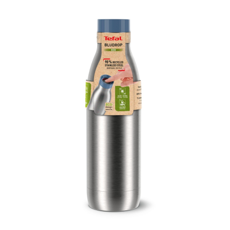Termos Tefal Bludrop Eco N3112710, inox, 0.7 L, 100% etans, capac Quick Press, pastrare la cald 8h, pastrare la rece 24h, argintiu & albastru [11]