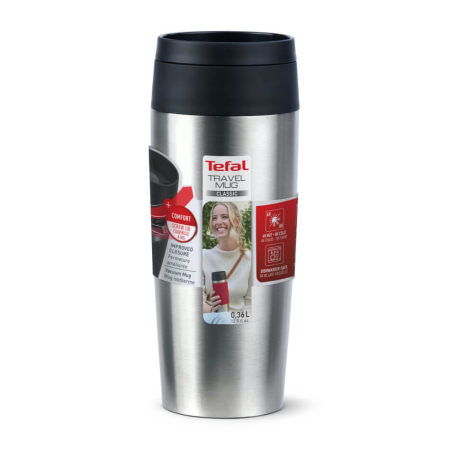 Termos Tefal Travel Mug Classic N2020110, inox, 0.36 L, 100% etans, functie Quick Press, argintiu [2]