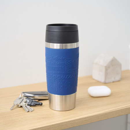 Termos Tefal Travel Mug Classic N2020310, inox, 0.36 L, 100% etans, functie Quick Press, argintiu & albastru [3]