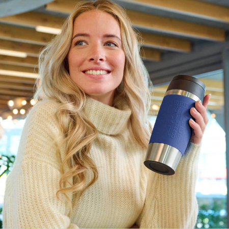 Termos Tefal Travel Mug Classic N2020310, inox, 0.36 L, 100% etans, functie Quick Press, argintiu & albastru [5]