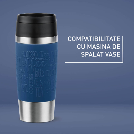Termos Tefal Travel Mug Classic N2020310, inox, 0.36 L, 100% etans, functie Quick Press, argintiu & albastru [6]
