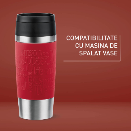Termos Tefal Travel Mug Classic N2020410, inox, 0.36 L, 100% etans, functie Quick Press, argintiu & rosu [4]