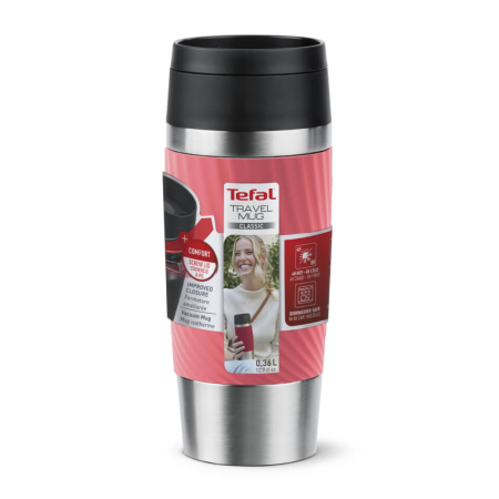 Termos Tefal Travel Mug Classic N2024410, 0.36 L, pastrare la rece 12 ore, pastrare la cald 6 ore, roz & argintiu [2]