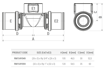 Teu de presare Giacomini RM154Y059, filet interior 1”, pentru teava multistrat diametru 32 mm [1]