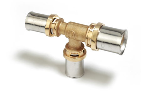 Fitinguri - Teu redus presare multipla Giacomini RM151Y045, 16x2 x 20x2 x 16x2 mm, fiting pentru teava multistrat, 10 bar, 110°C, alama