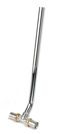 Fitinguri - Teu unghiular 45grade Giacomini RM158X034, cu teava cupru cromata diametru 16 mm, lungime 300 mm, pentru tevi multistrat, sistem presare universala