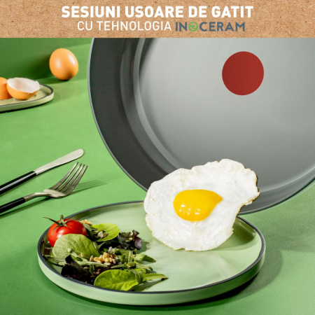 Tigaie 26 cm Tefal Renew On C4270532, 100% aluminiu reciclat, indicator Thermo-Signal, compatibil cu inductia, invelis ceramic,  gri [8]