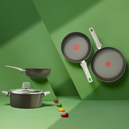 Tigaie 28 cm Tefal Renew On C4270632, 100% aluminiu reciclat, indicator Thermo-Signal, compatibil cu inductia, invelis ceramic,  gri [3]