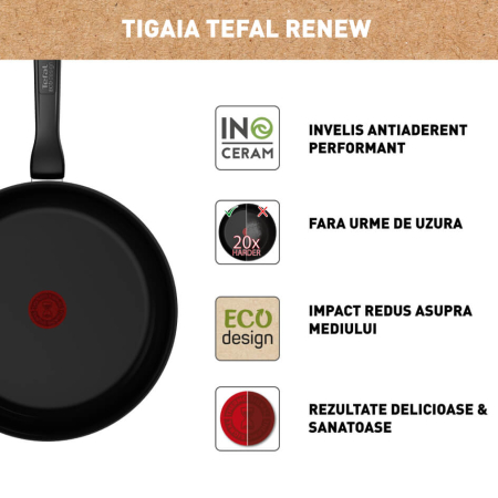 Tigaie Tefal Renew de 24 cm C4320423, 100% aluminiu reciclat, indicator Thermo-Signal, compatibil cu inductia, invelis ceramic, negru [9]
