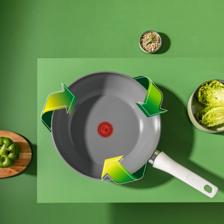Tigaie wok 28 cm Tefal Renew On C4271932, 100% aluminiu reciclat, indicator Thermo-Signal, compatibil cu inductia, invelis ceramic, gri [5]
