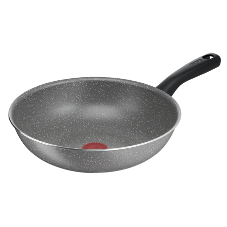 Tigai si seturi - Tigaie wok Tefal Cook Natural B5791902, 28 cm, invelis antiaderent Mineralia, indicator Thermo-Signal™, gri