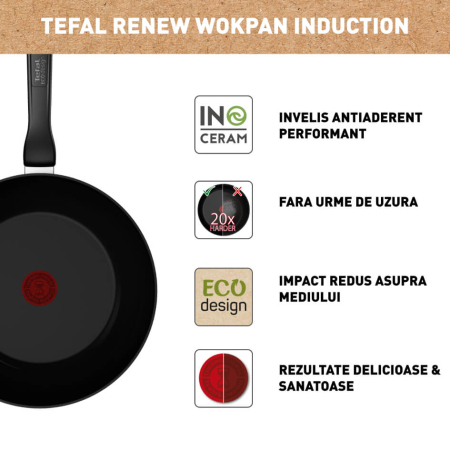 Tigaie wok Tefal Renew de 28 cm C4321923, 100% aluminiu reciclat, indicator Thermo-Signal, compatibil cu inductia, invelis ceramic, negru [8]