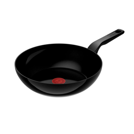 Tigai si seturi - Tigaie wok Tefal Renew de 28 cm C4321923, 100% aluminiu reciclat, indicator Thermo-Signal, compatibil cu inductia, invelis ceramic, negru