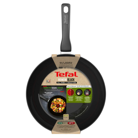 Tigaie wok Tefal Renew de 28 cm C4321923, 100% aluminiu reciclat, indicator Thermo-Signal, compatibil cu inductia, invelis ceramic, negru [3]