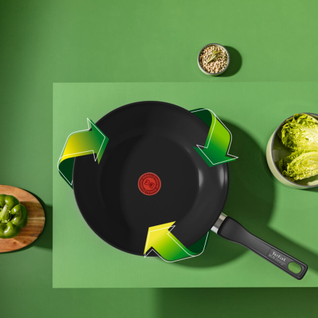 Tigaie wok Tefal Renew de 28 cm C4321923, 100% aluminiu reciclat, indicator Thermo-Signal, compatibil cu inductia, invelis ceramic, negru [4]
