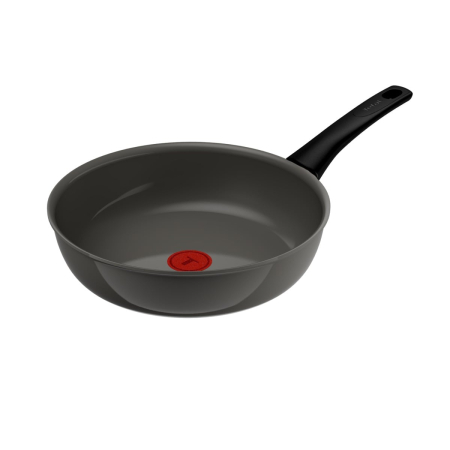 Tigai si seturi - Tigaie wok Tefal Renewal Ceramic G0177702, 26 cm, invelis ceramic antiaderent Inoceram, Thermo-Signal™, inductie, gri