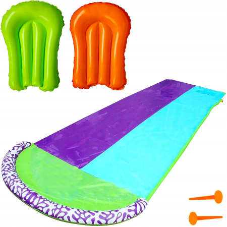 Dormitor & birou - Tobogan de apa dublu cu fantana si 2 placi gonflabile incluse, 482x145 cm, multicolor