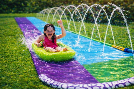 Tobogan de apa dublu cu fantana si 2 placi gonflabile incluse, 482x145 cm, multicolor [3]
