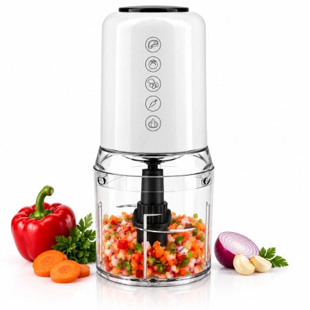Blendere & tocatoare - Tocator electric HAEGER CHOP MASTER, Putere 500 W, Bol 500 ml, 4 lame din inox, 2 viteze, Pornire prin apasare, Alb