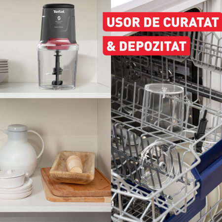 Tocator Tefal Easy Press MQ740HF0, 500W, 4 lame Powelix, recipient de 500 ml, tehnologie Safe Start, gri & rosu [7]