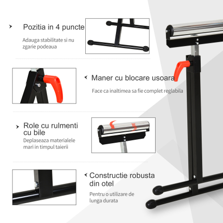  trepied cu Role si Inaltime Reglabila din Metal, Design Pliabil care Economiseste Spatiu cu Rulmenti cu Bila, 44x50x68-110 cm, Negru si Argintiu [3]