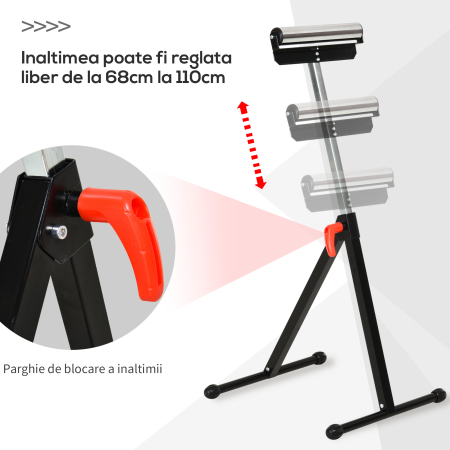  trepied cu Role si Inaltime Reglabila din Metal, Design Pliabil care Economiseste Spatiu cu Rulmenti cu Bila, 44x50x68-110 cm, Negru si Argintiu [4]