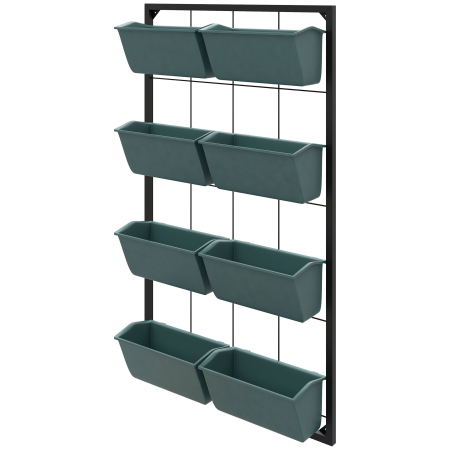Suporturi flori si ghivece -  Trepte pentru Plante, 8 Ghivece Stivuibile, Rezistente la Intemperii, 52,5 x 14 x 90 cm, Gri + Negru