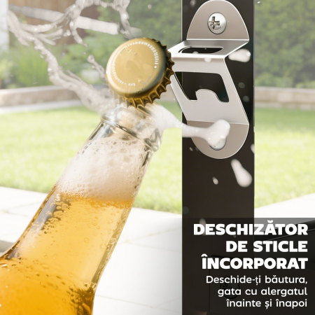  Troller pentru Gratar de Exterior cu Blat din Otel Inoxidabil, 4 Carlige, Maner si Roti Blocabile, Negru [6]