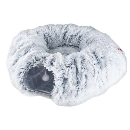 Culcusuri pentru animale - Tunel joaca pisici plus transformabil in pat rotund, 85 cm, flexibil complet, gri