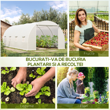  Tunnel Sera de gradina pentru plante din PE cu tevi metalice 6x3x2m Alb [6]