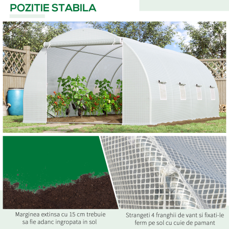  Tunnel Sera de gradina pentru plante din PE cu tevi metalice 6x3x2m Alb [4]